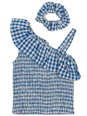 NWT girls ruched One-Shoulder Top with Scrunchie